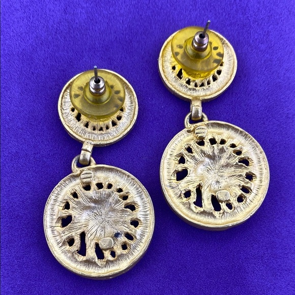 💛 Vintage Medusa Gold Plated Statement Drop Earrings - Picture 3 of 4